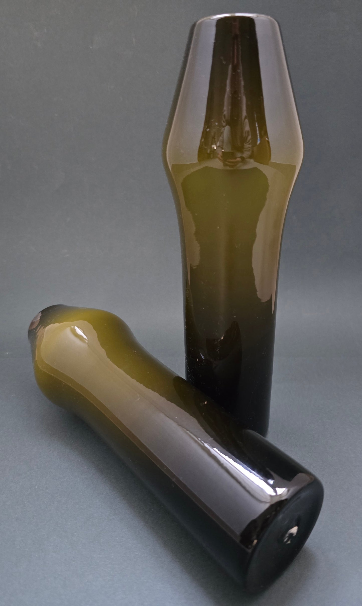 Swedish Glass Vases Set of 2 - Olive Green Gradient 1970s