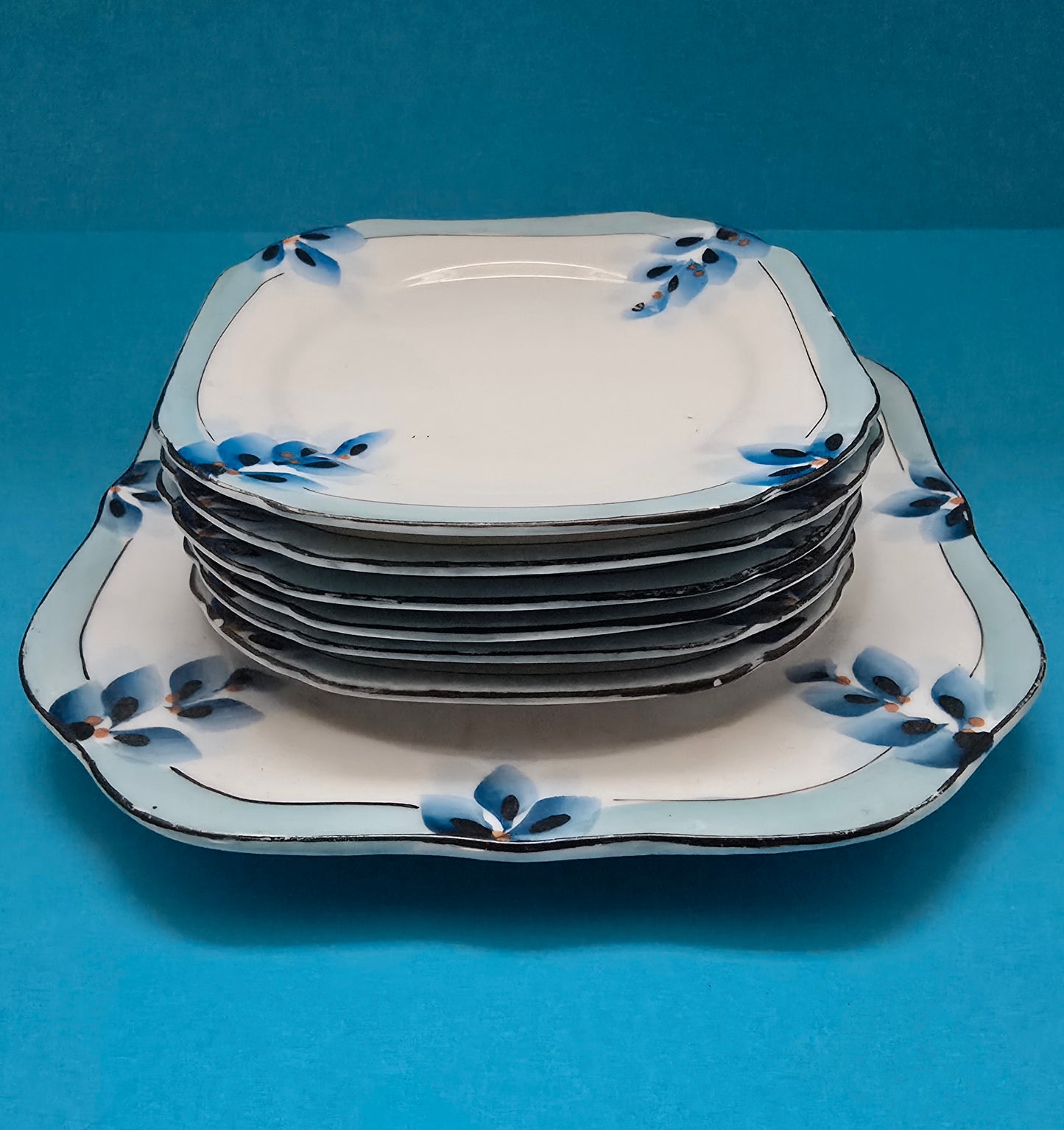 GB Delia Malta Hand-Painted Tea & Cake Set - Japan 1930s Art Deco Melitensia