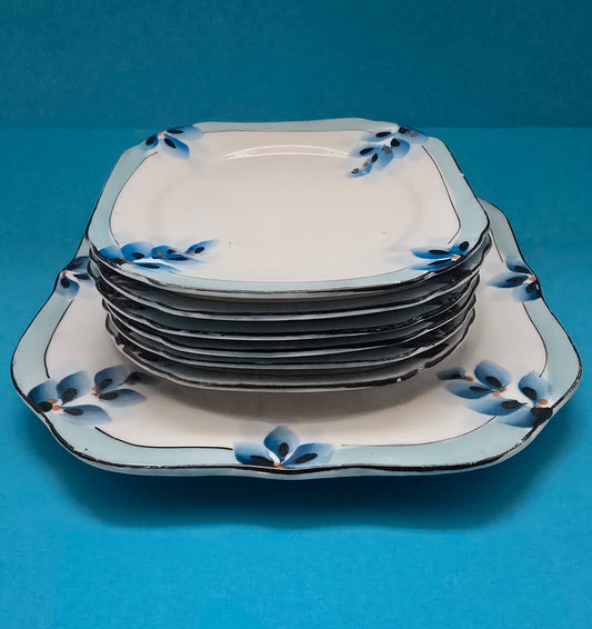 GB Delia Malta Hand-Painted Tea & Cake Set - Japan 1930s Art Deco Melitensia
