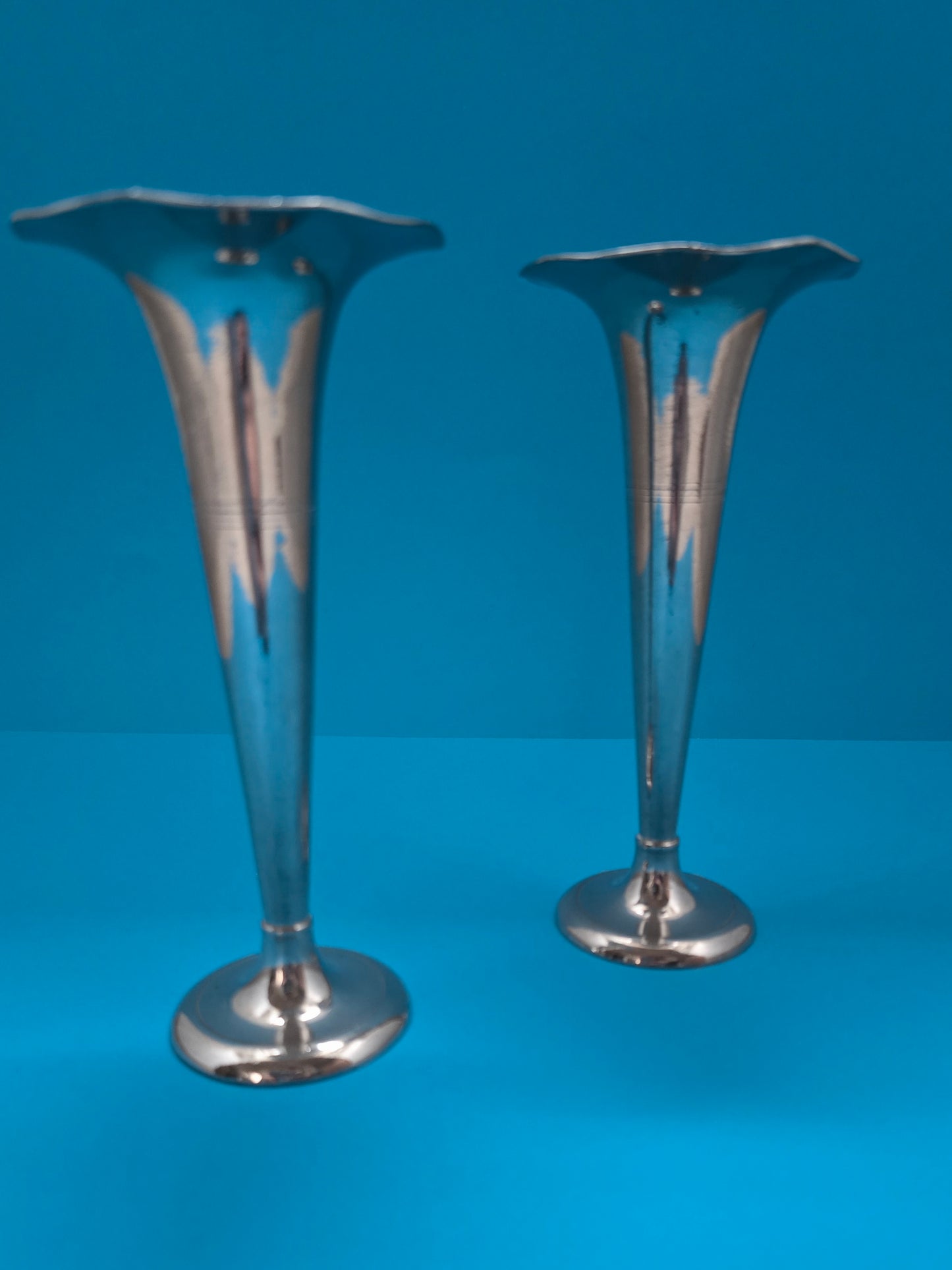 West Germany Trumpet Vases Set of 2 - Silver Plated 1950s