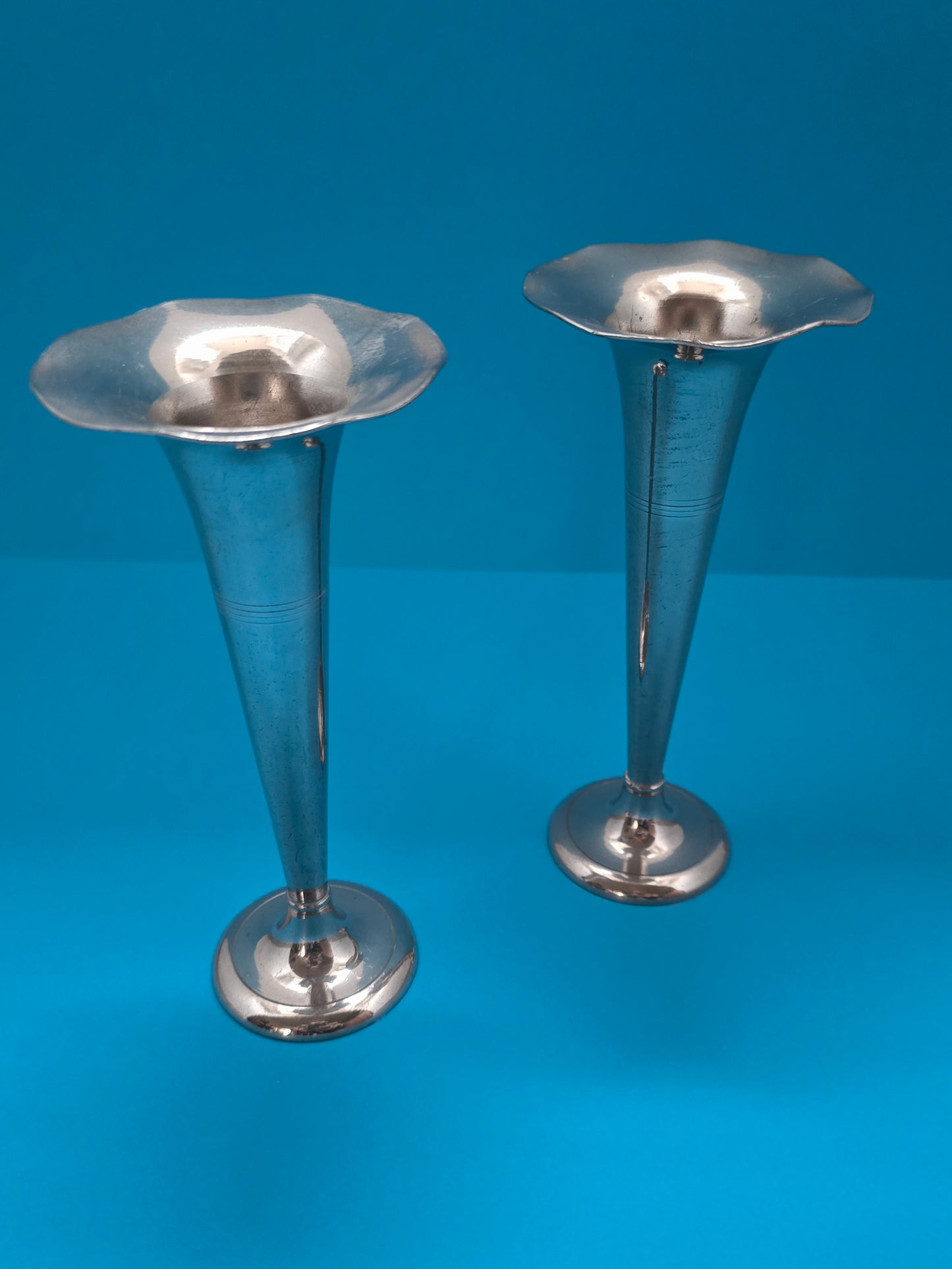 West Germany Trumpet Vases Set of 2 - Silver Plated 1950s