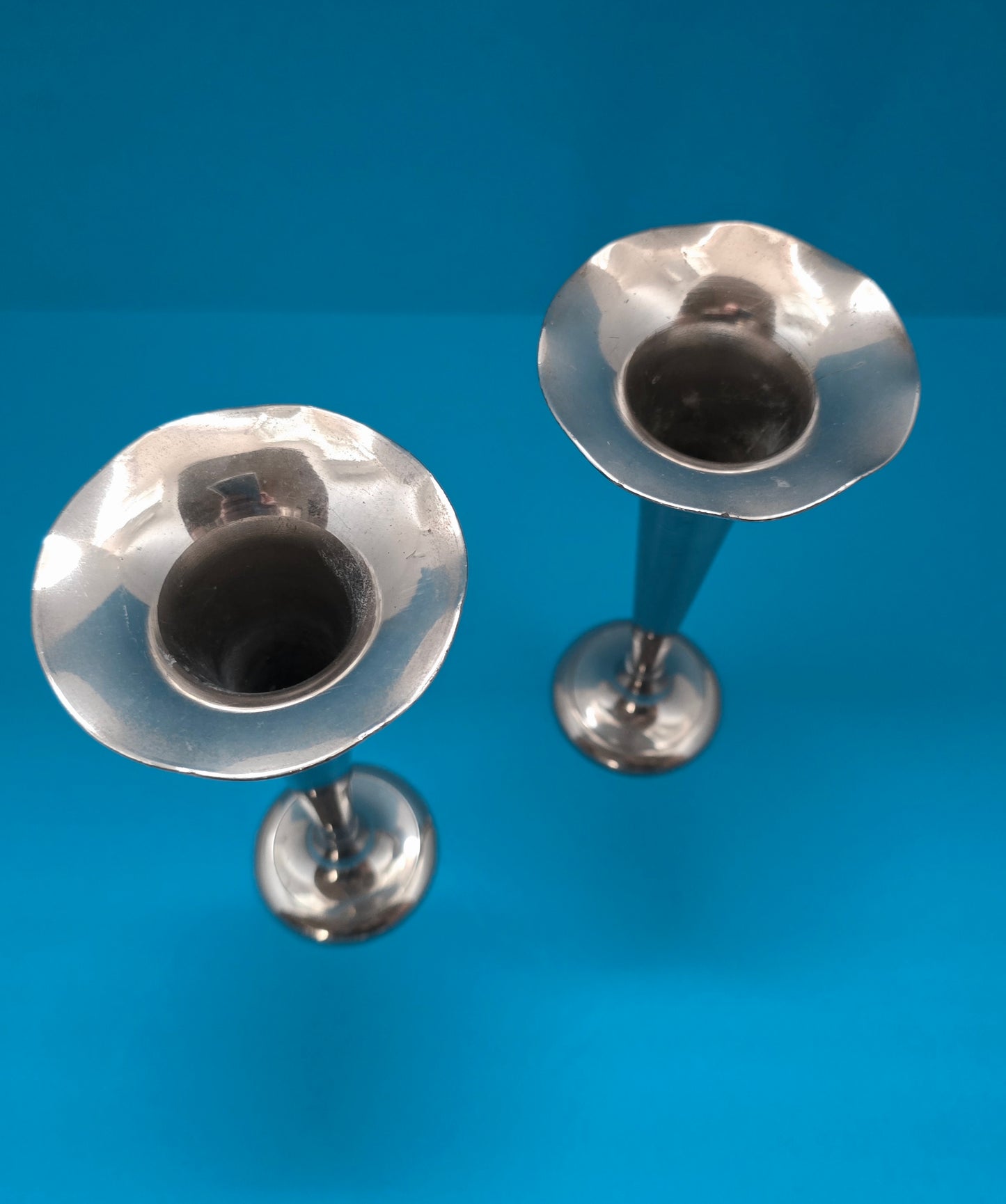 West Germany Trumpet Vases Set of 2 - Silver Plated 1950s