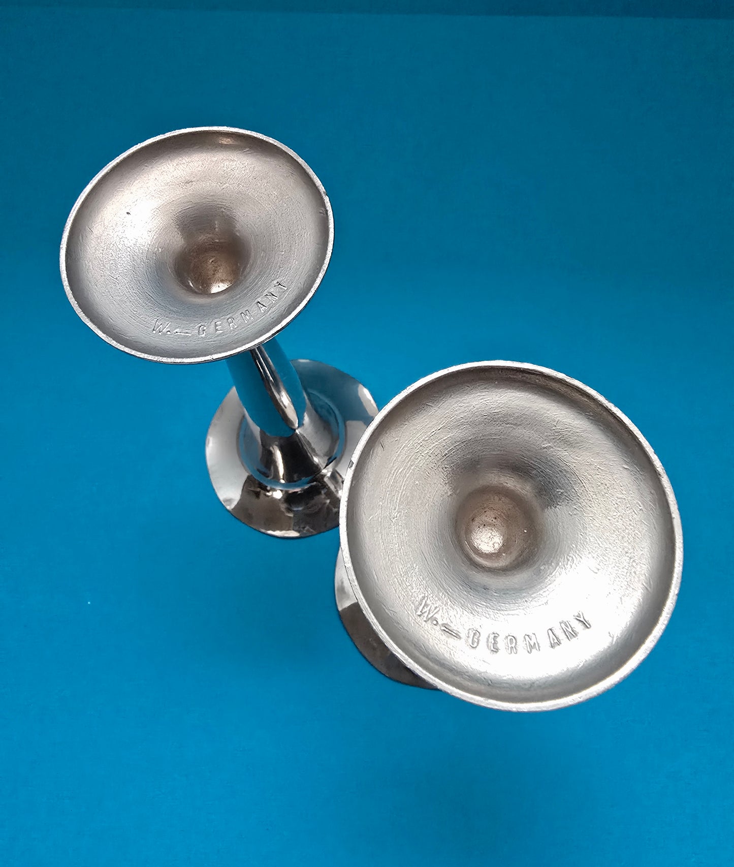 West Germany Trumpet Vases Set of 2 - Silver Plated 1950s