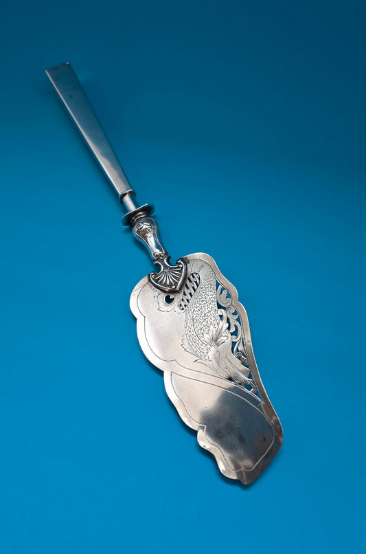 French Dragon Cake Server with Sterling Silver Handle - Belle Époque 1890
