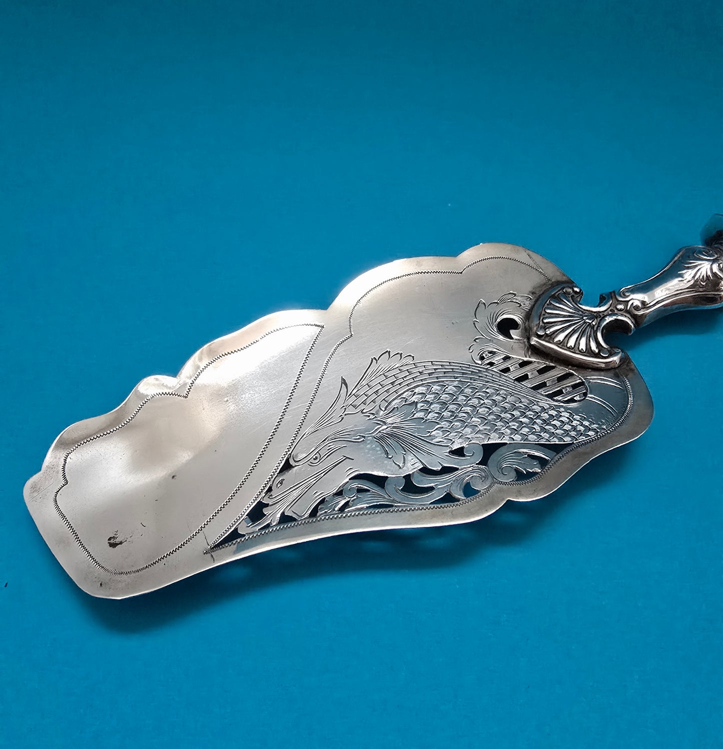 French Dragon Cake Server with Sterling Silver Handle - Belle Époque 1890