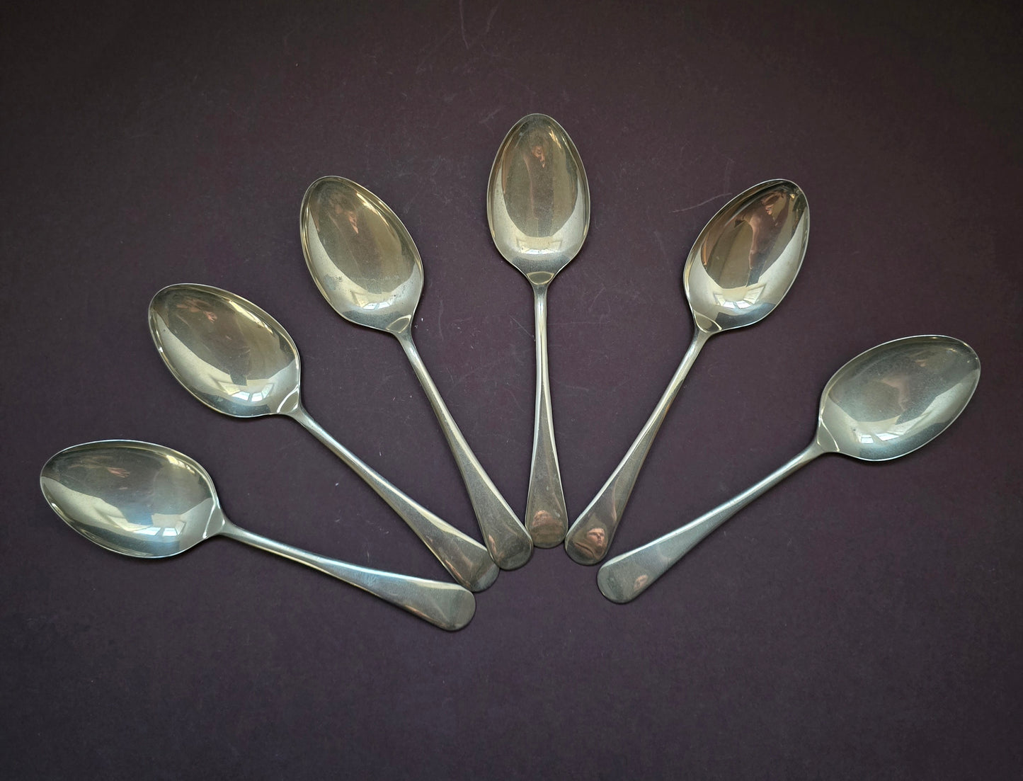 Sheffield Nickel Silver Dessert Spoons Set of 6 - England 1940