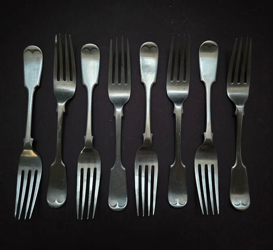 John Gilbert Fiddle Pattern Forks Set of 8 - England 1860