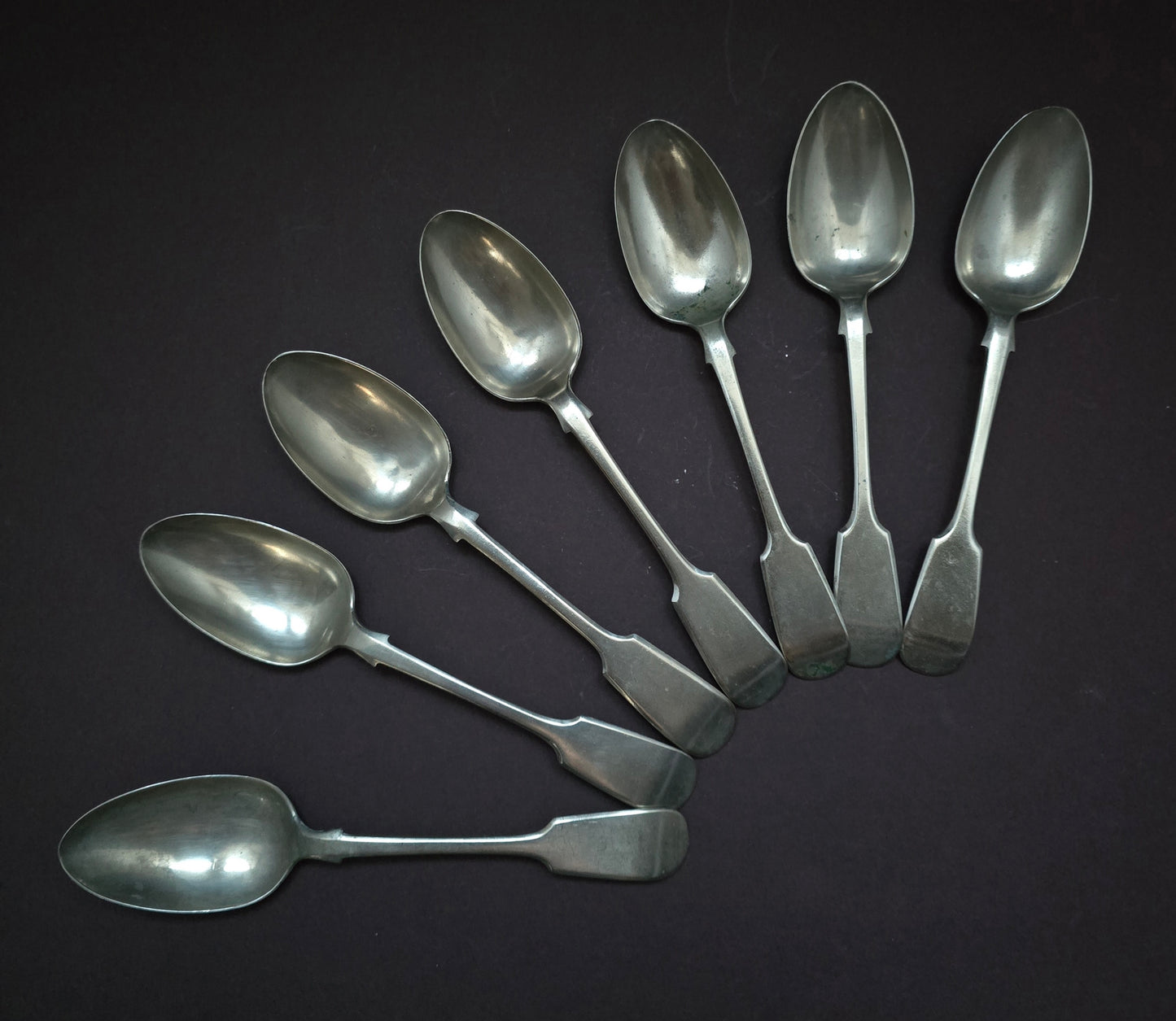 John Gilbert Fiddle Pattern Soup Spoons Set of 7 - England 1860