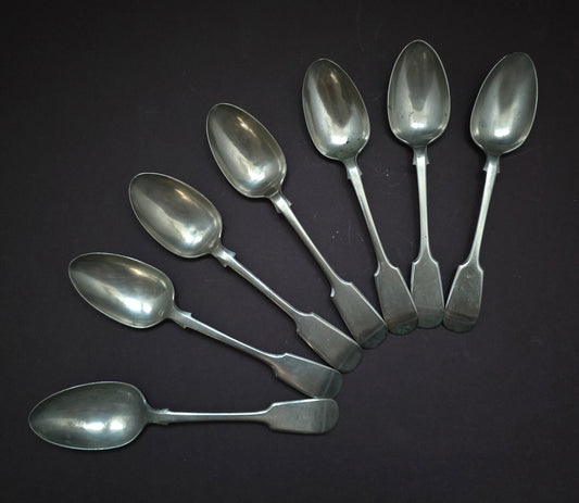 John Gilbert Fiddle Pattern Soup Spoons Set of 7 - England 1860