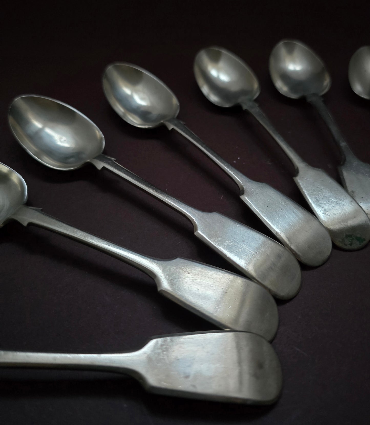 John Gilbert Fiddle Pattern Soup Spoons Set of 7 - England 1860
