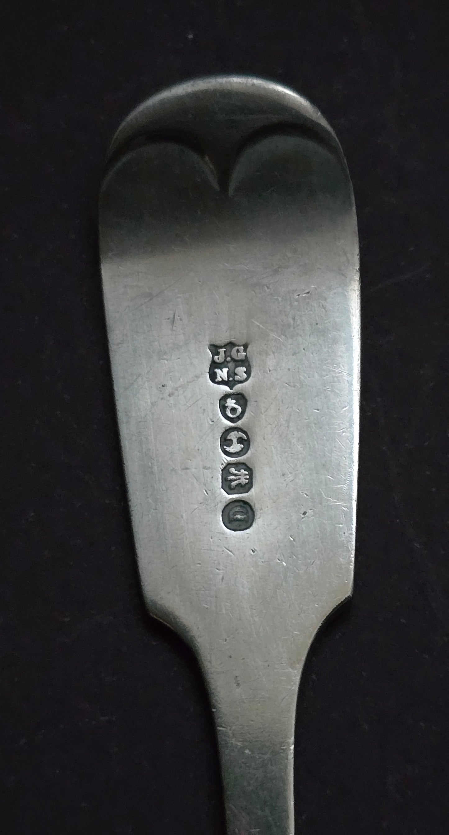 John Gilbert Fiddle Pattern Soup Spoons Set of 7 - England 1860