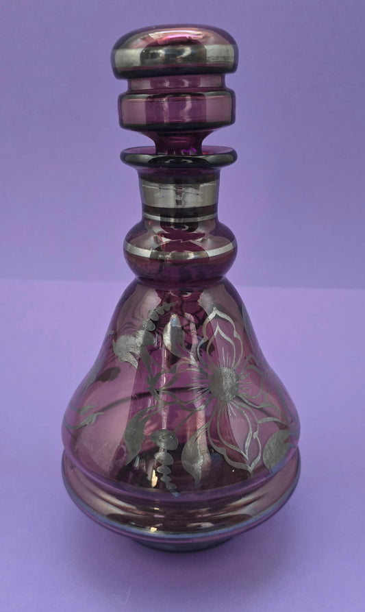 1950s Italian Amethyst Crystal Decanter with Silver Overlay - Broken Beauty