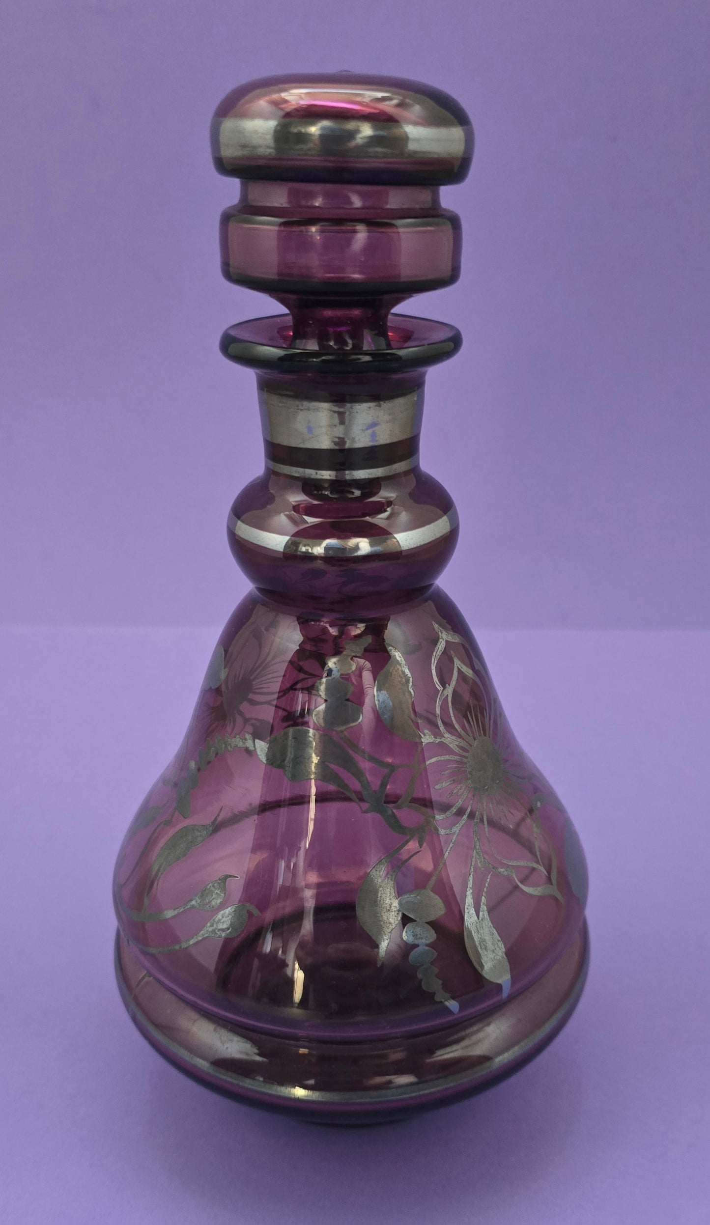 1950s Italian Amethyst Crystal Decanter with Silver Overlay - Broken Beauty