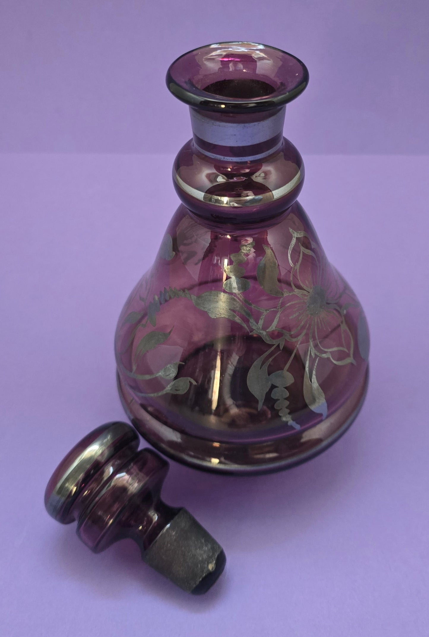 1950s Italian Amethyst Crystal Decanter with Silver Overlay - Broken Beauty