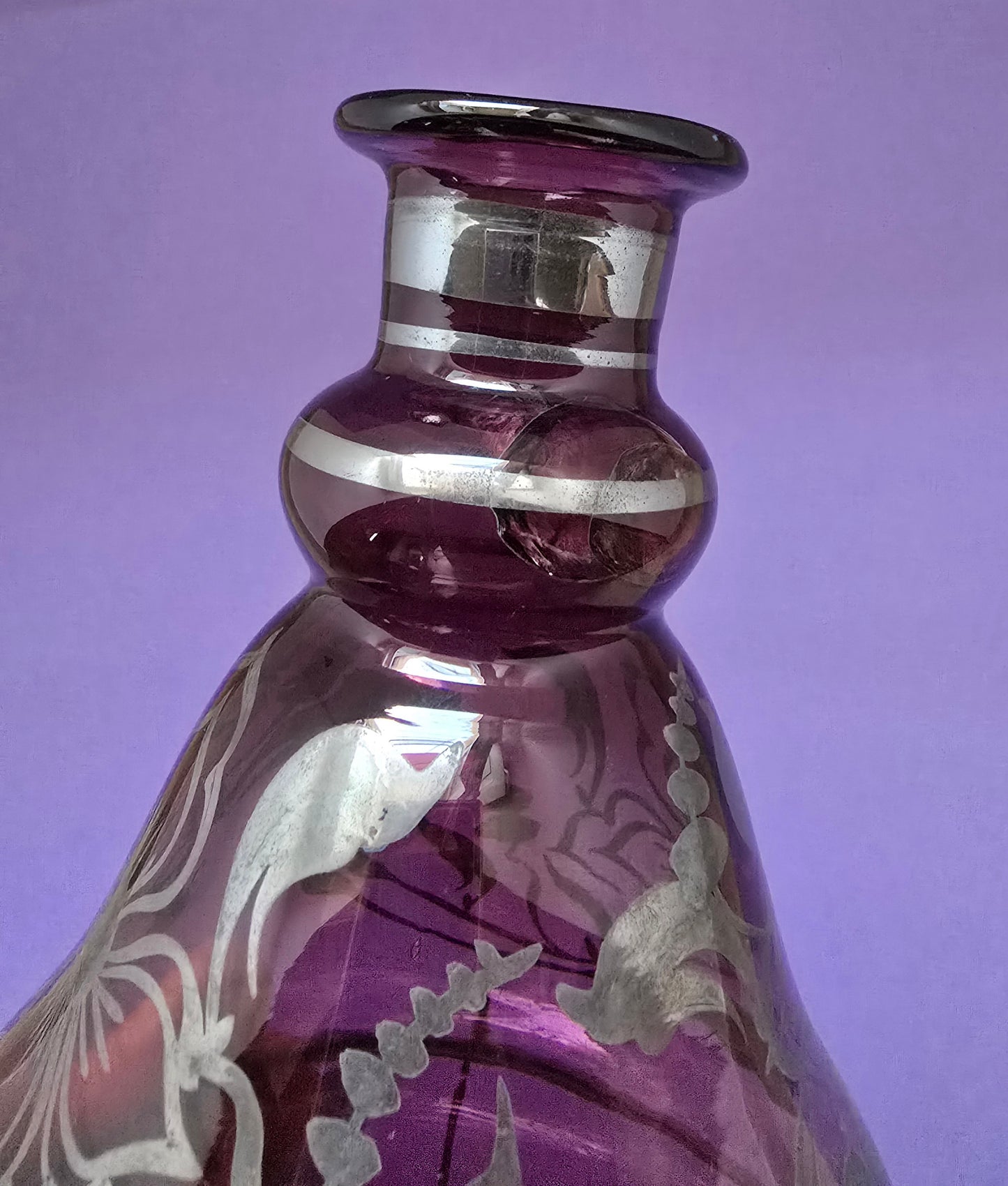 1950s Italian Amethyst Crystal Decanter with Silver Overlay - Broken Beauty