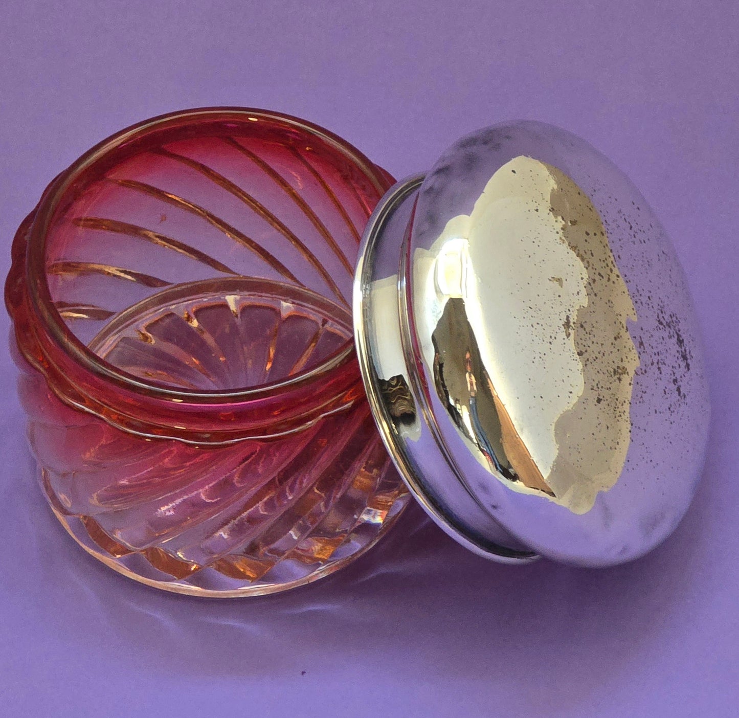 1920s French Vanity Set - Perfume Bottle & Powder Jar with Silver Lids