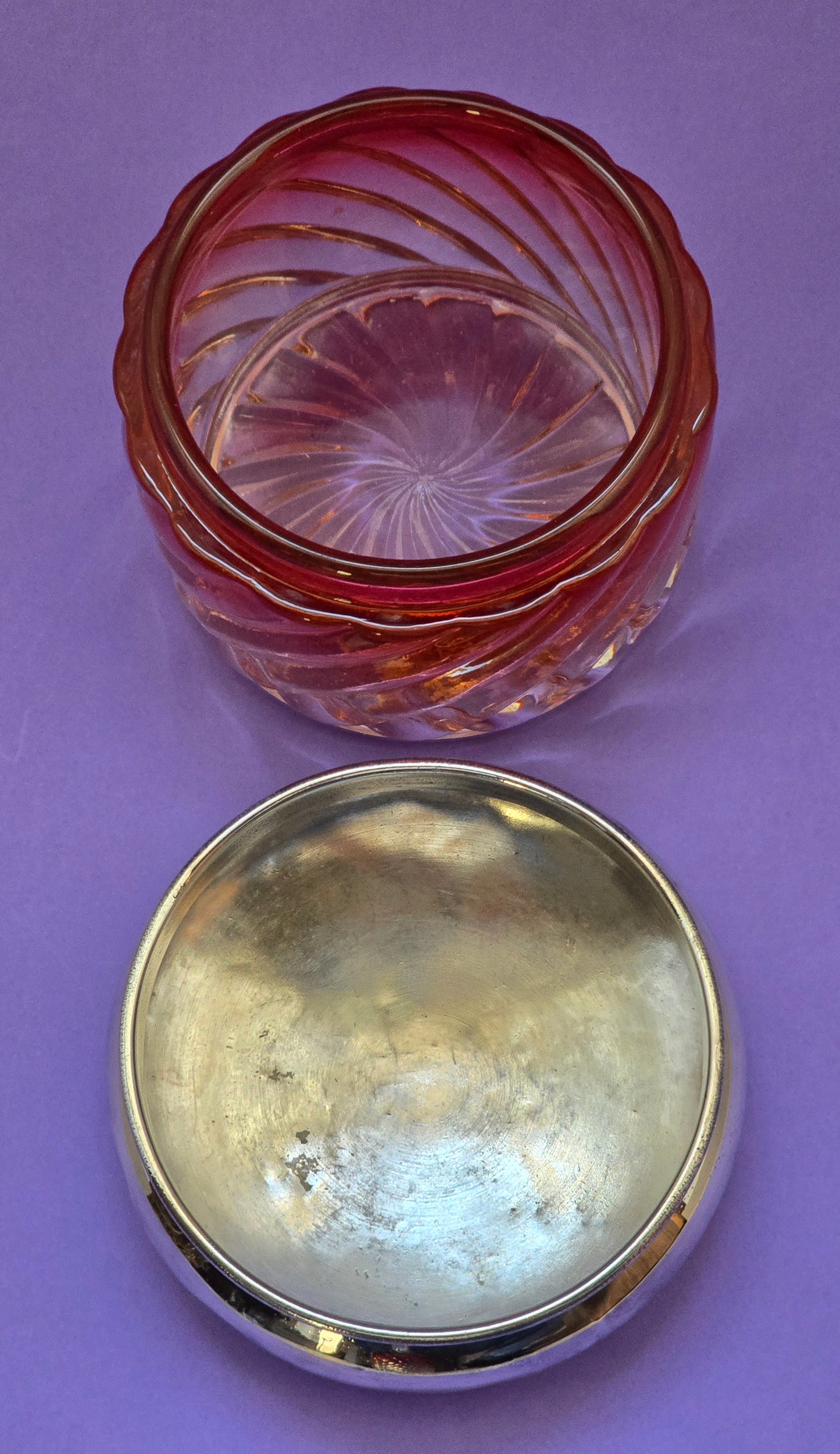 1920s French Vanity Set - Perfume Bottle & Powder Jar with Silver Lids