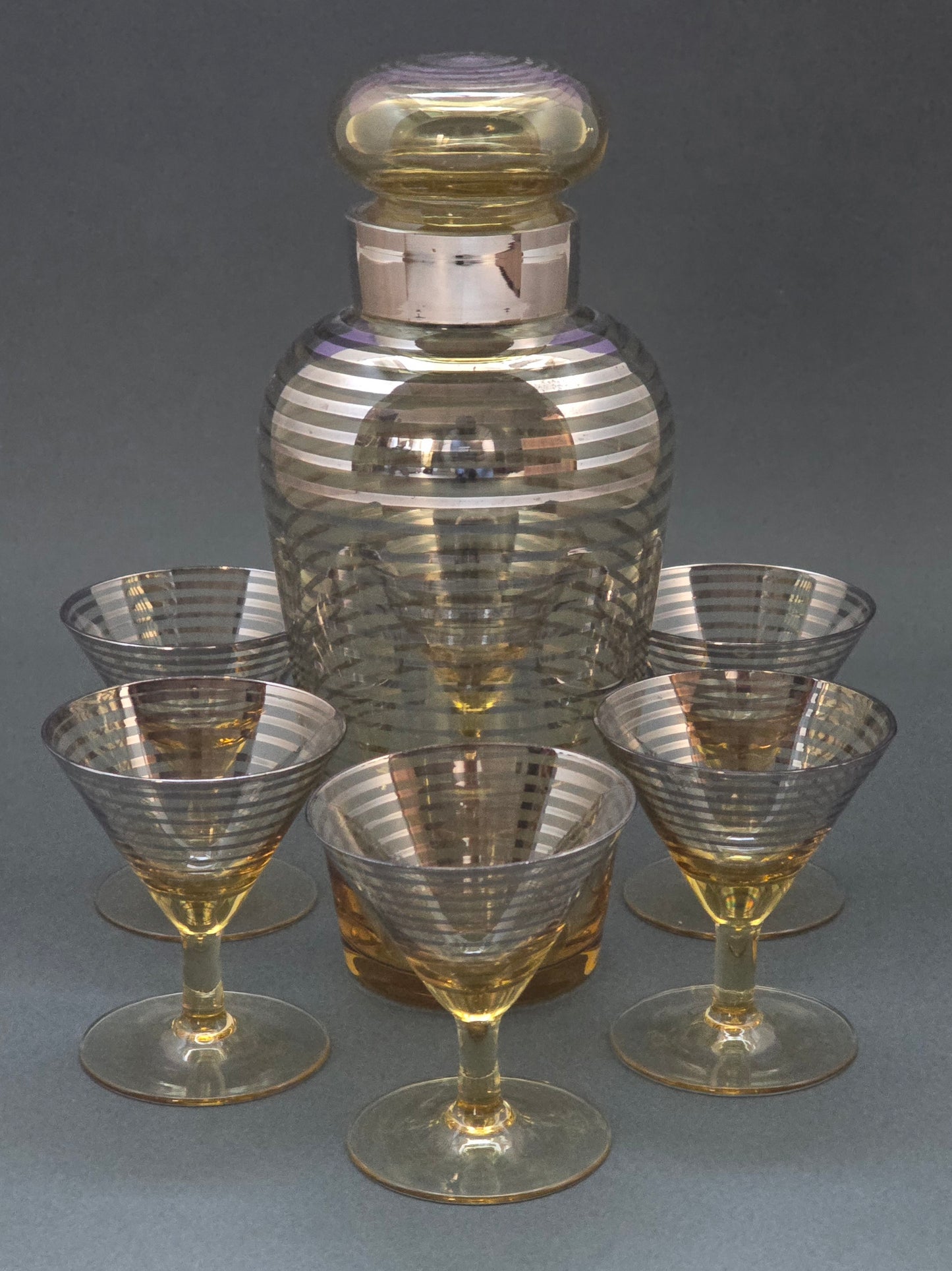 1930s Art Deco Bohemian Crystal Cocktail Set with Yellow Accents