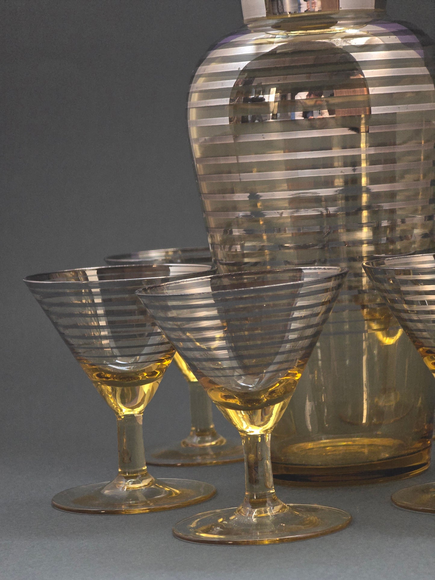 1930s Art Deco Bohemian Crystal Cocktail Set with Yellow Accents