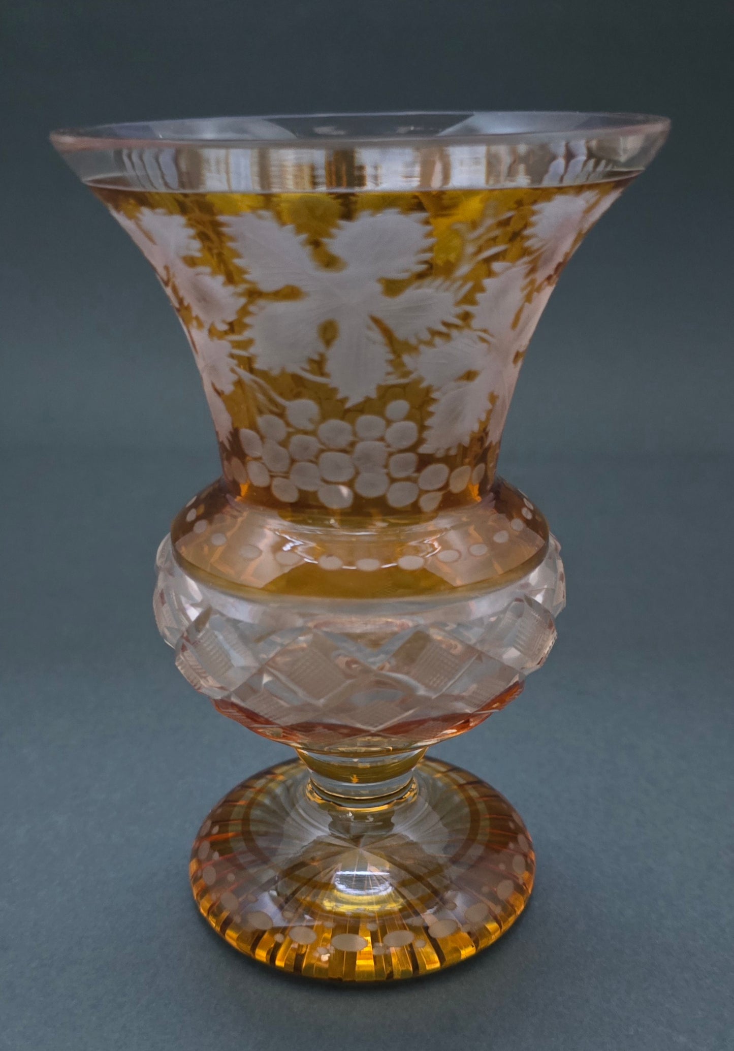 Bohemian Crystal Vase - 1890 Amber Flash Etched Grape Design