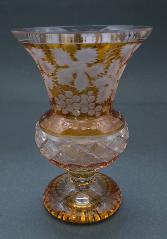 Bohemian Crystal Vase - 1890 Amber Flash Etched Grape Design