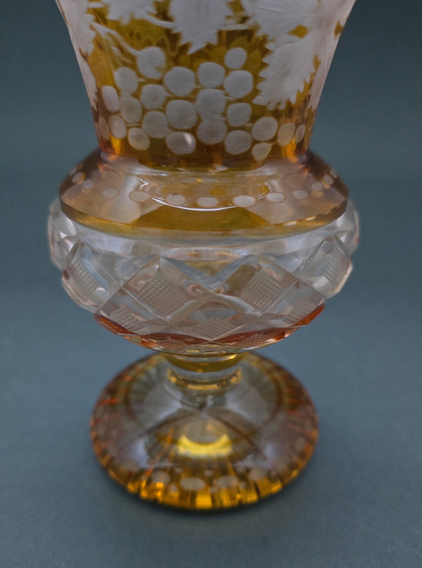 Bohemian Crystal Vase - 1890 Amber Flash Etched Grape Design