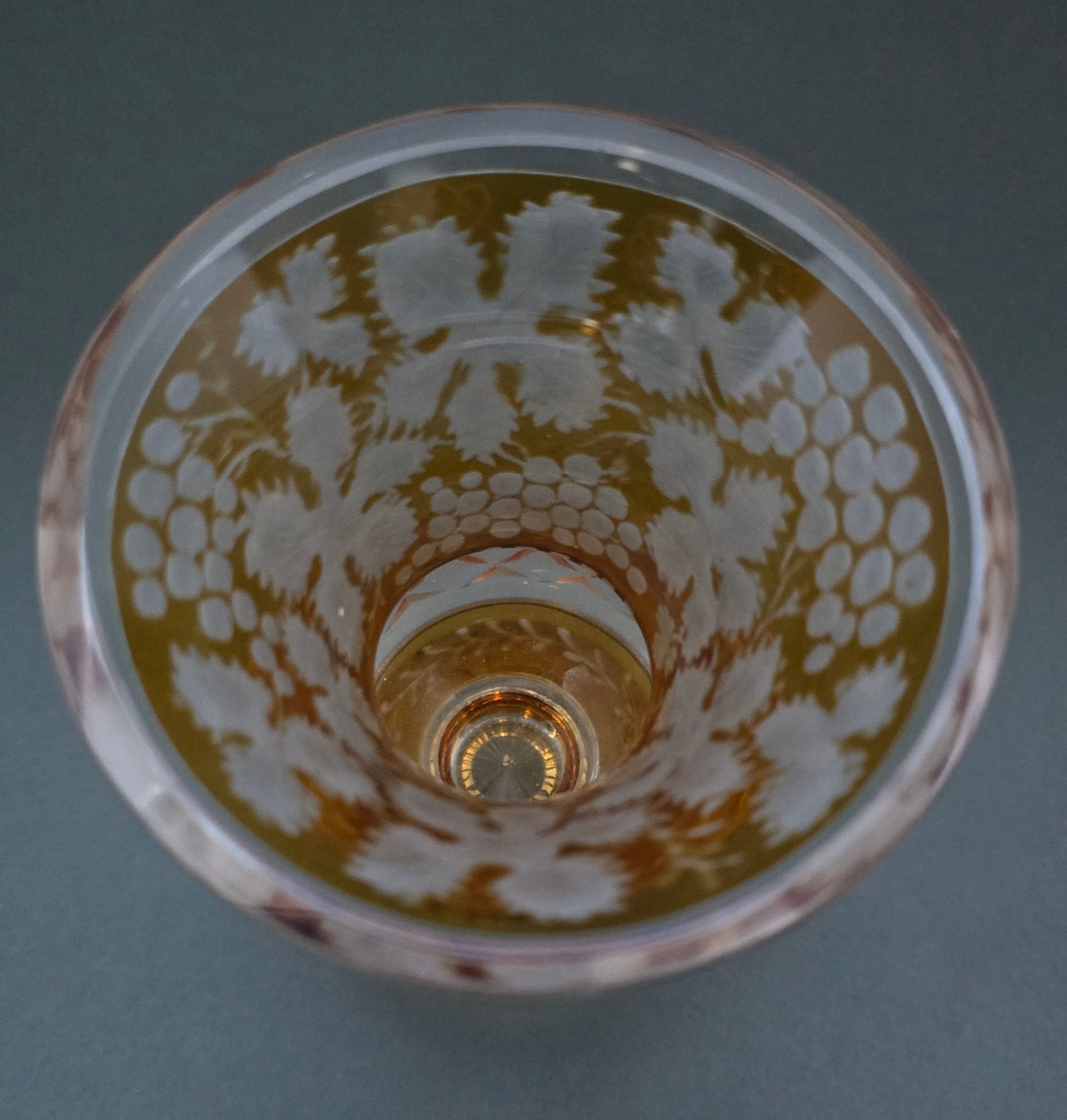 Bohemian Crystal Vase - 1890 Amber Flash Etched Grape Design