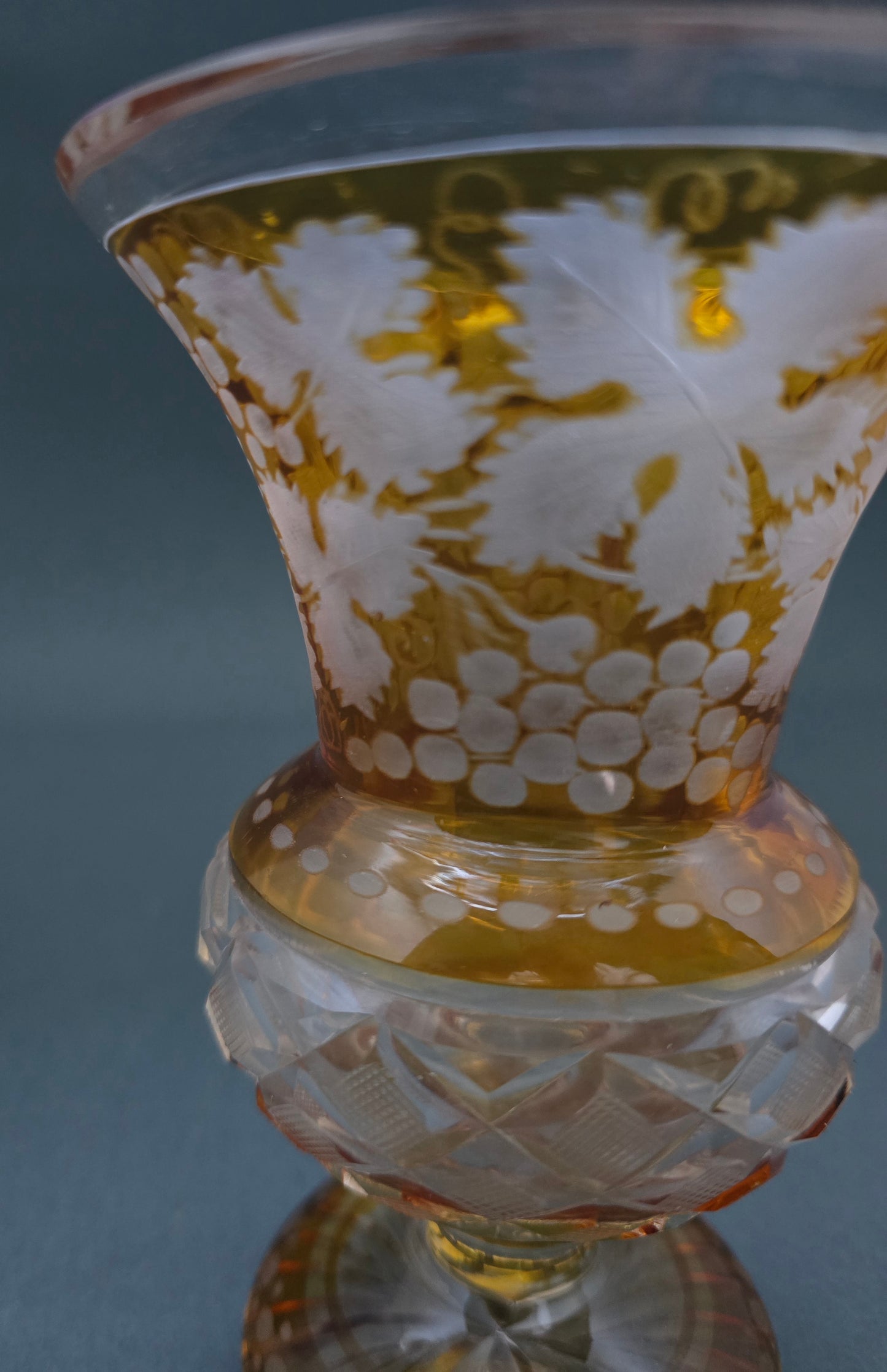 Bohemian Crystal Vase - 1890 Amber Flash Etched Grape Design