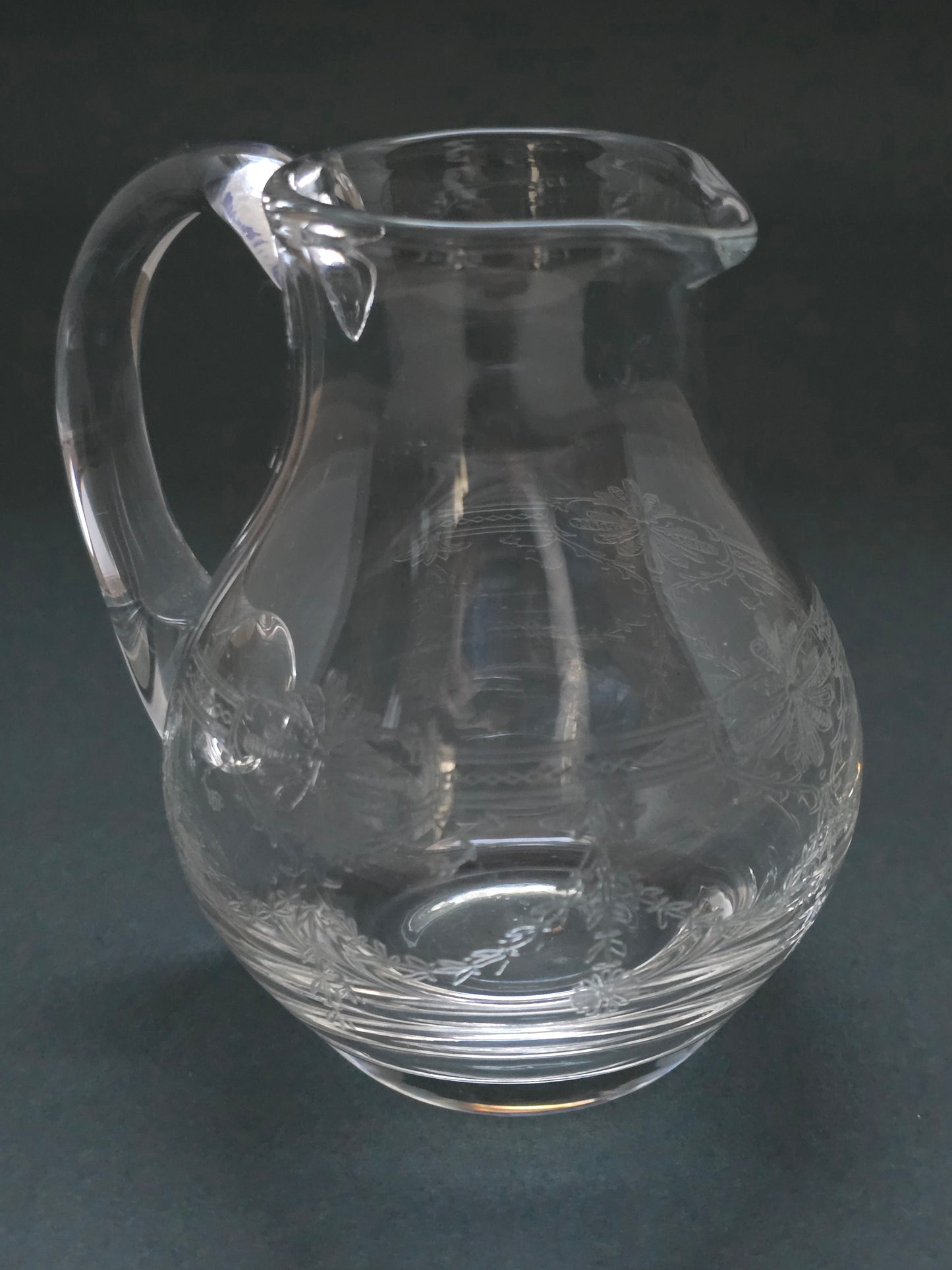 Victorian Engraved Glass Pitcher - 1880 Hand-Engraved Floral Carafe