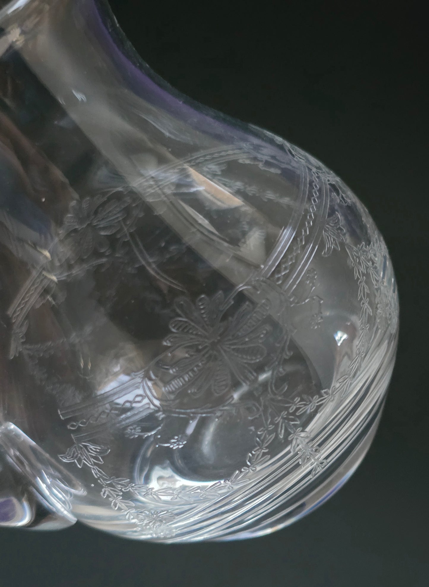 Victorian Engraved Glass Pitcher - 1880 Hand-Engraved Floral Carafe