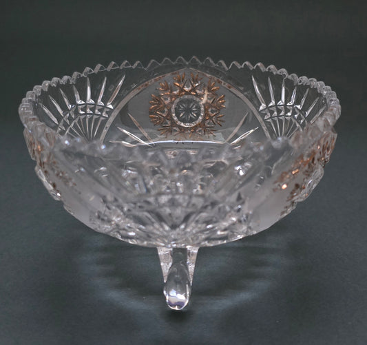 Austrian Crystal Bonbon Dish - 1950s Hand-Painted Gold Details on Three Feet