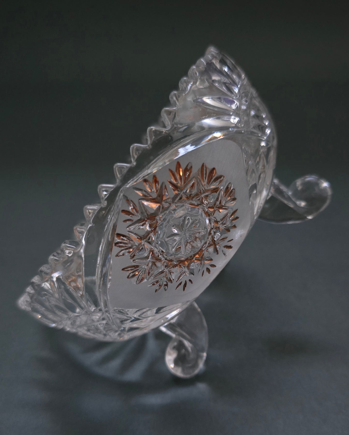 Austrian Crystal Bonbon Dish - 1950s Hand-Painted Gold Details on Three Feet
