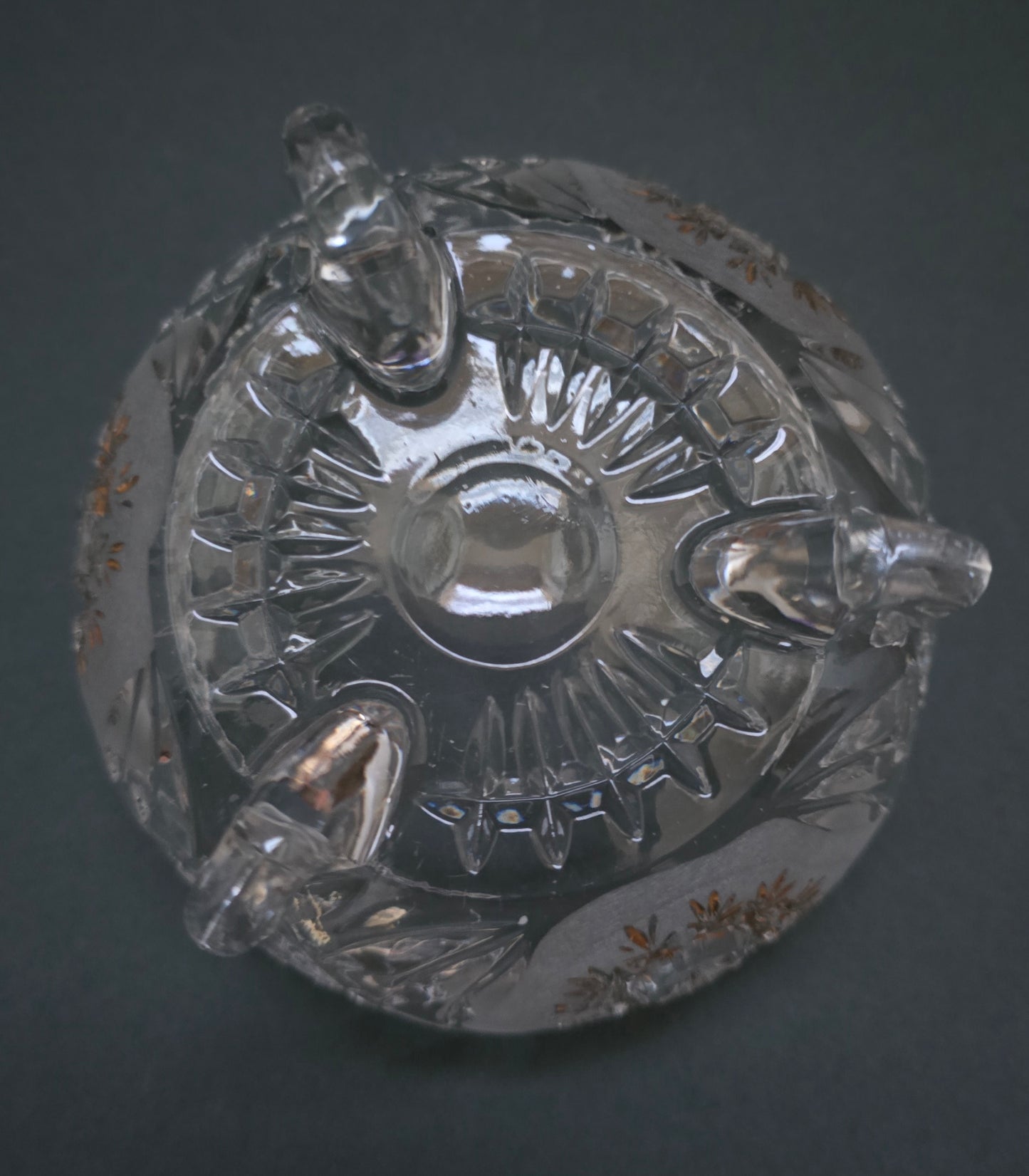 Austrian Crystal Bonbon Dish - 1950s Hand-Painted Gold Details on Three Feet