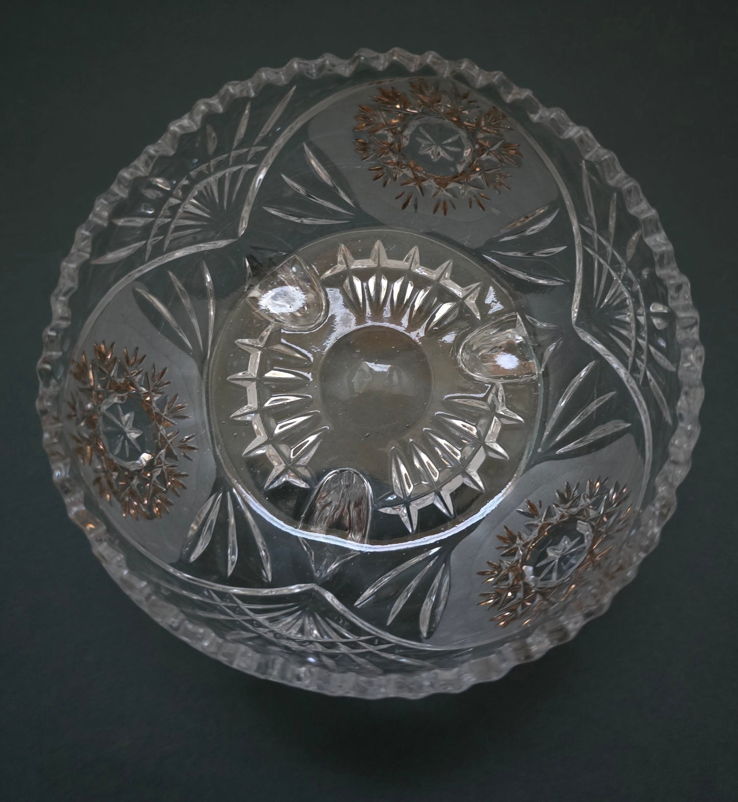 Austrian Crystal Bonbon Dish - 1950s Hand-Painted Gold Details on Three Feet