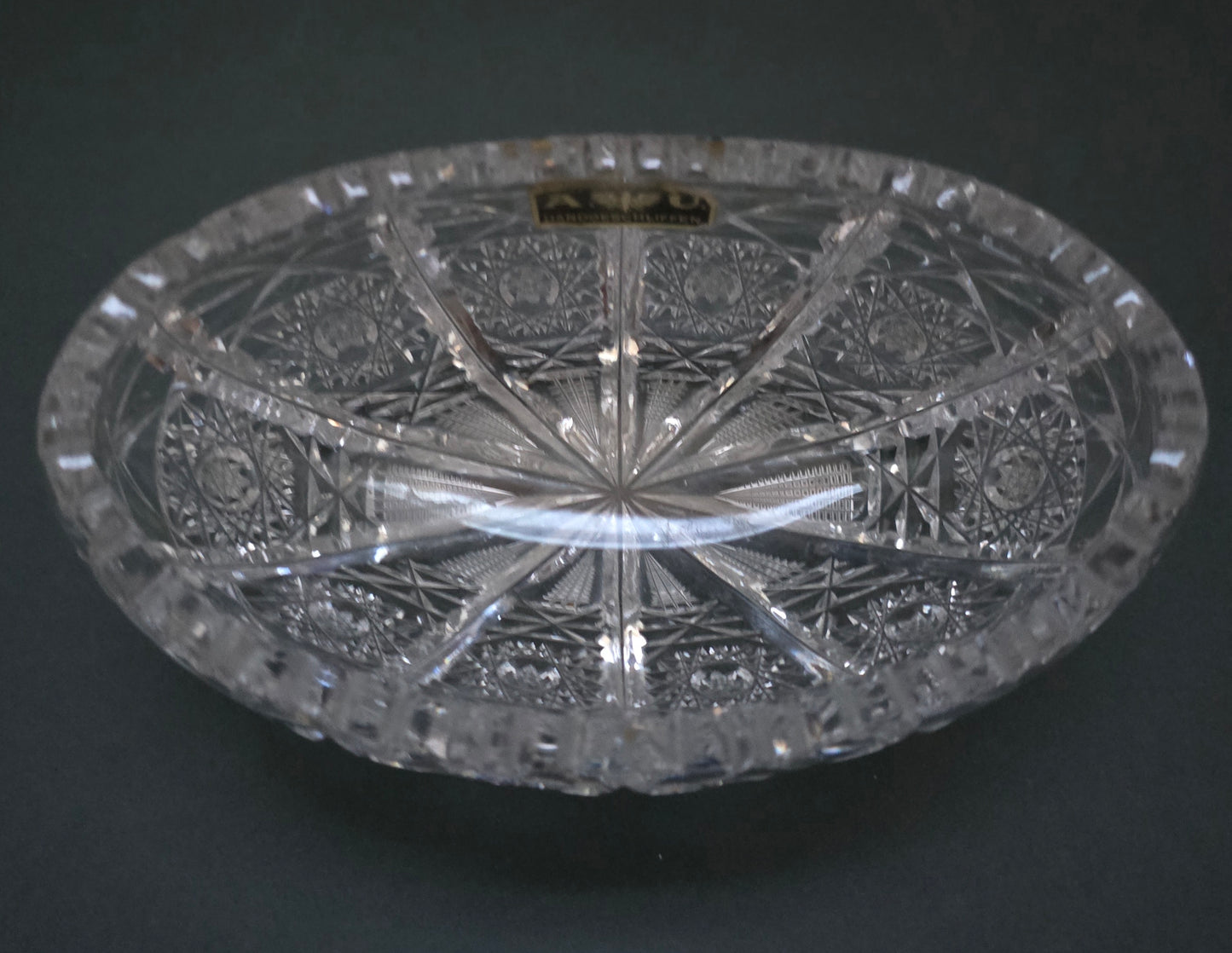 German Lead Crystal Bowl - 1950s Hand-Cut Bleikristall Boat Shape
