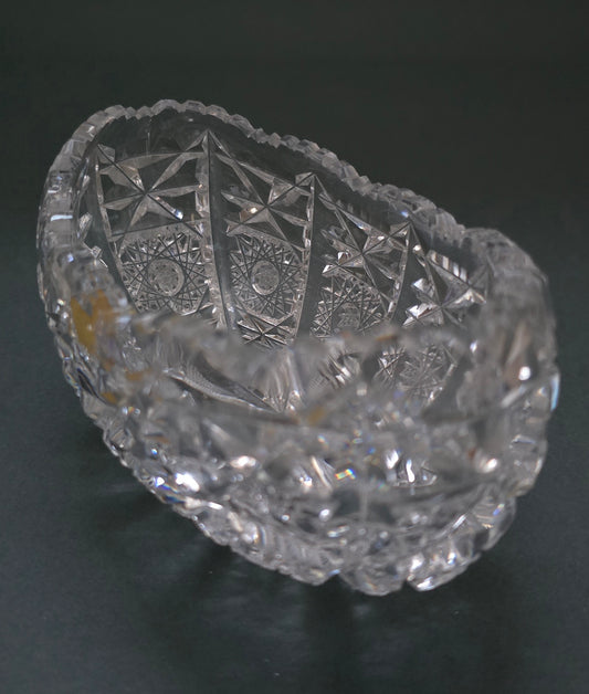 German Lead Crystal Bowl - 1950s Hand-Cut Bleikristall Boat Shape