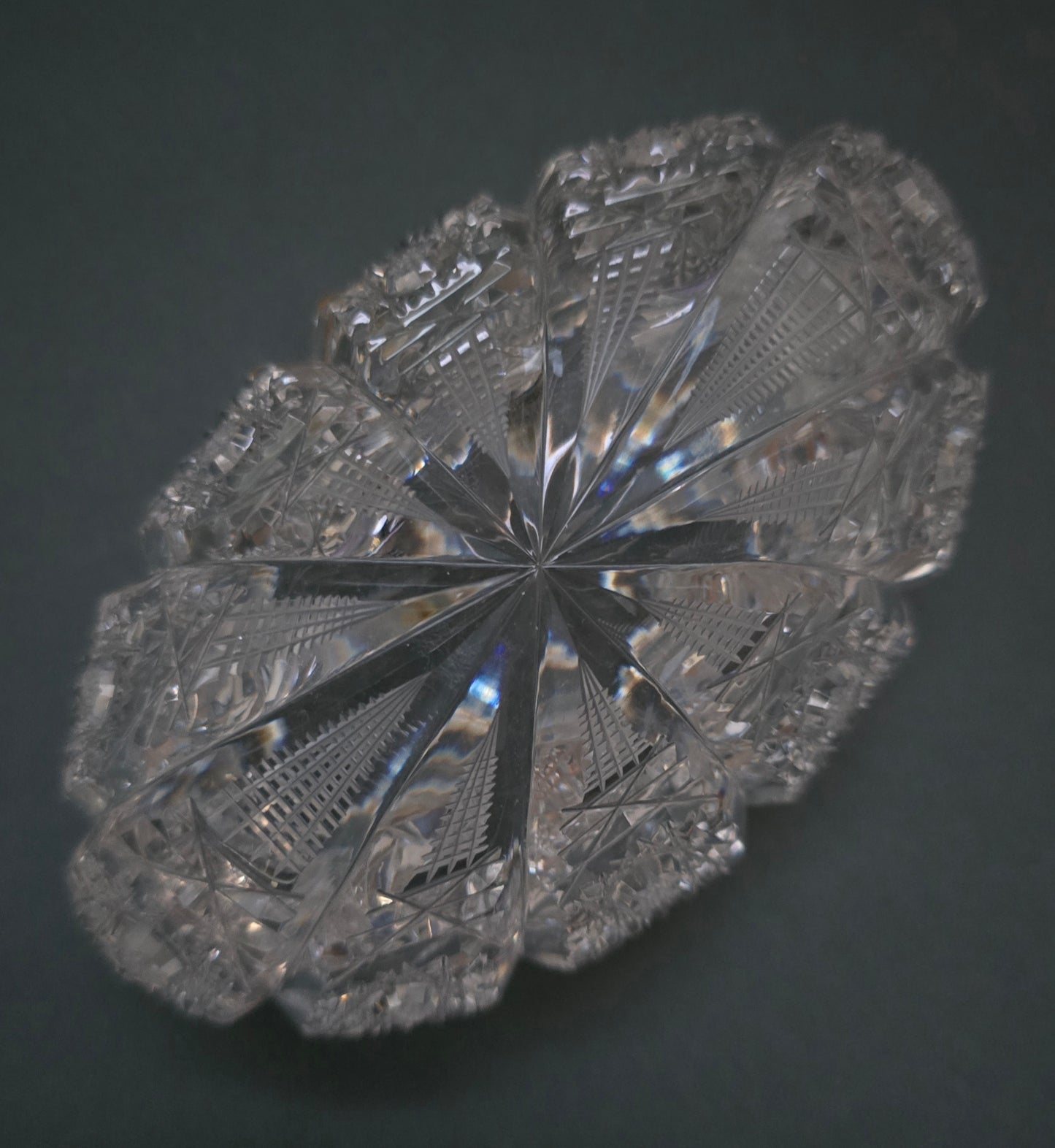 German Lead Crystal Bowl - 1950s Hand-Cut Bleikristall Boat Shape