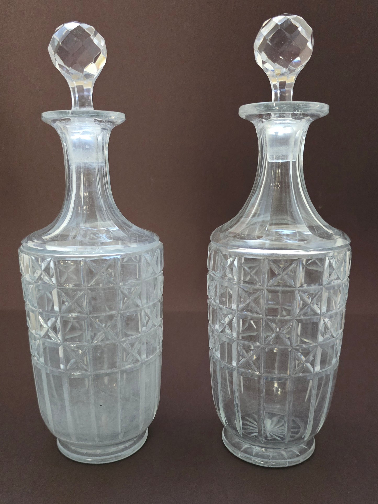 Victorian Cut Glass Decanters - Pair of Late 1800s Crystal