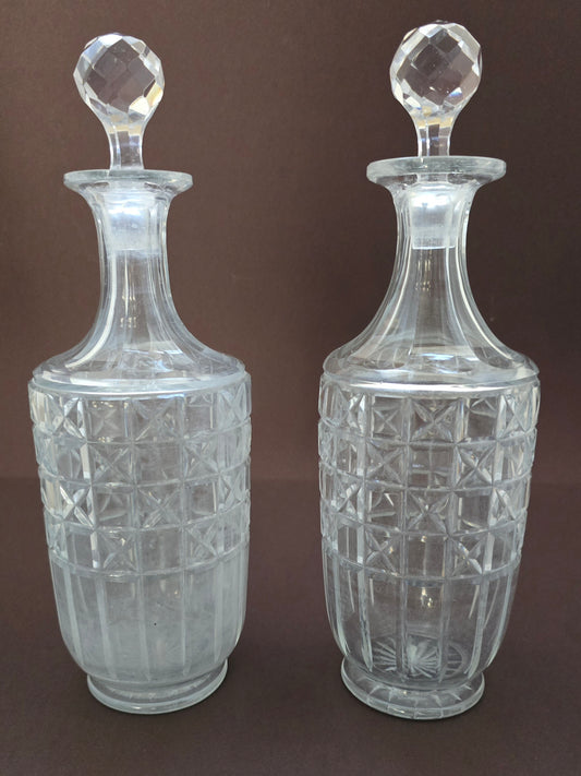 Victorian Cut Glass Decanters - Pair of Late 1800s Crystal