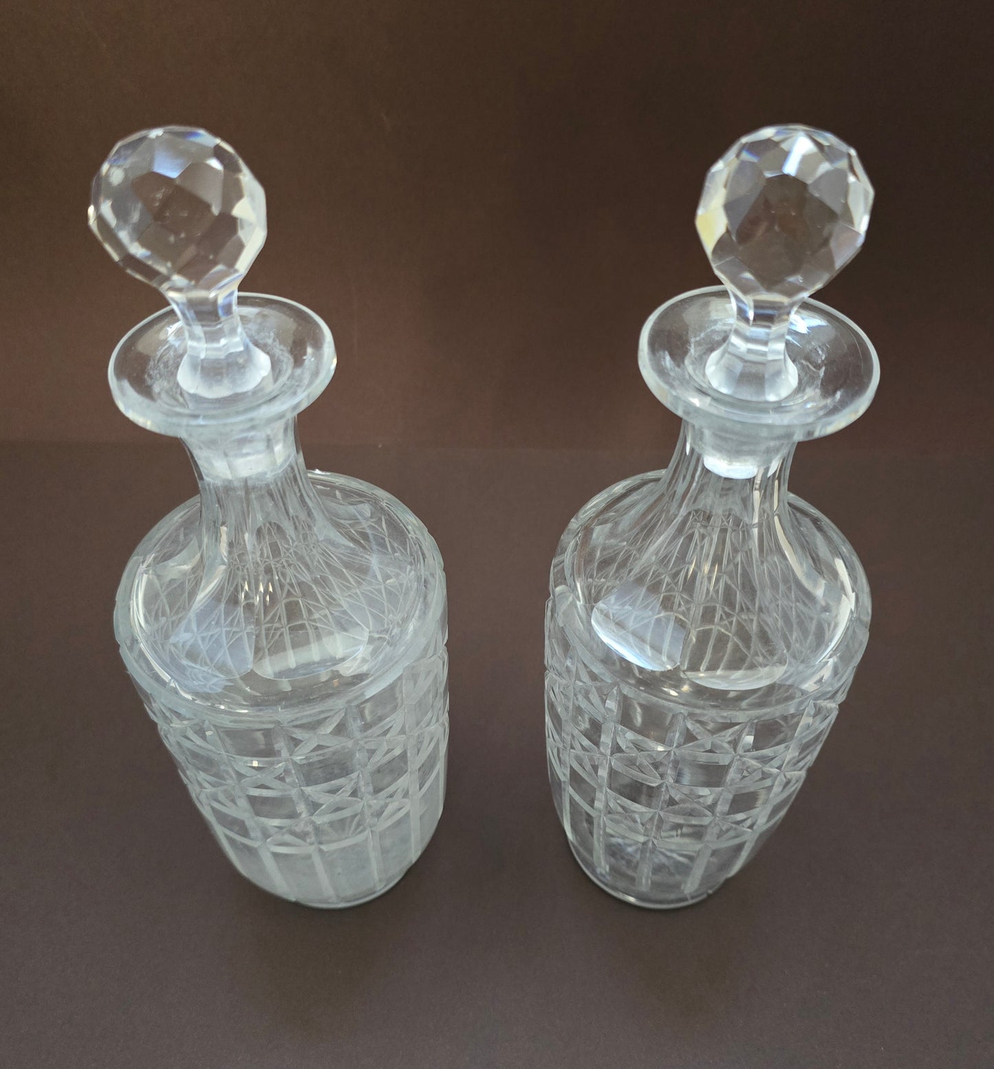 Victorian Cut Glass Decanters - Pair of Late 1800s Crystal
