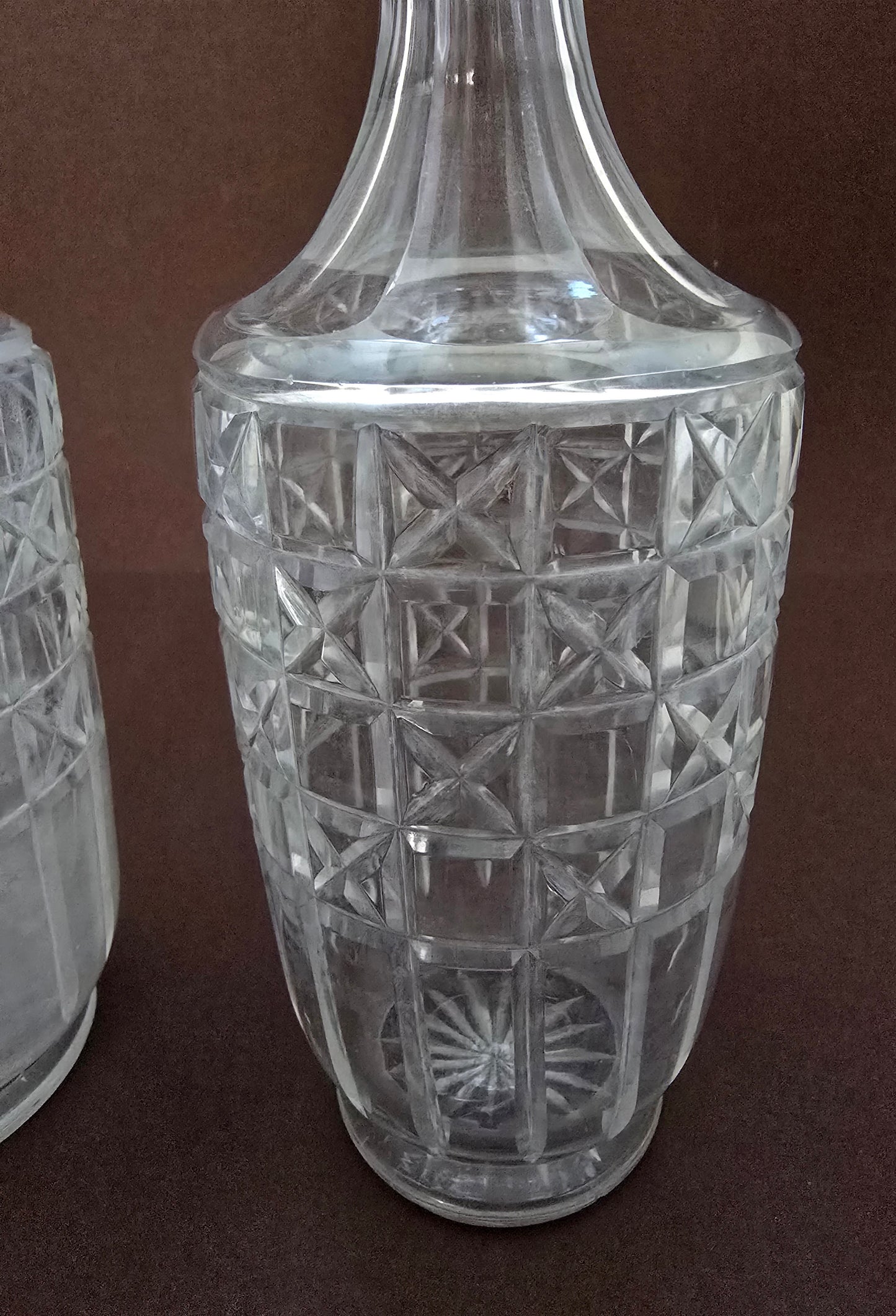 Victorian Cut Glass Decanters - Pair of Late 1800s Crystal