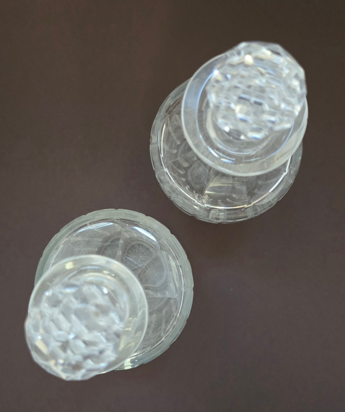 Victorian Cut Glass Decanters - Pair of Late 1800s Crystal