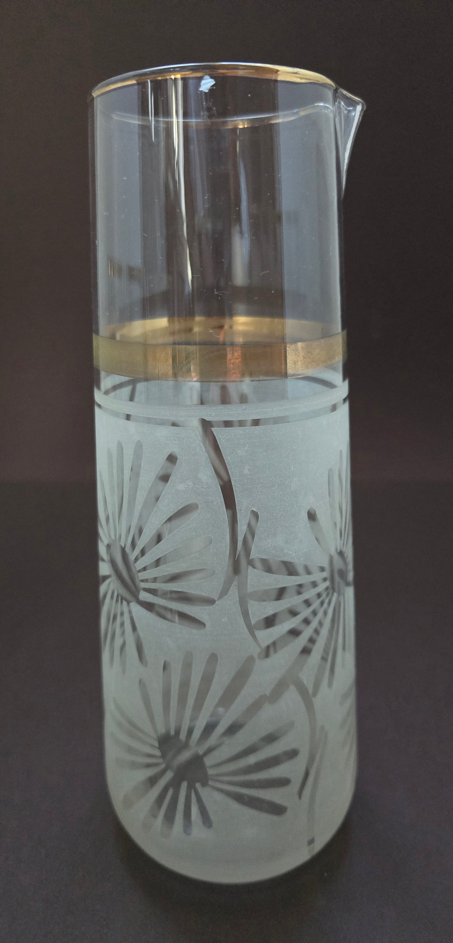 Hazel Atlas Cocktail Set - Mid-Century Frosted Palm Pattern with Gold Rim