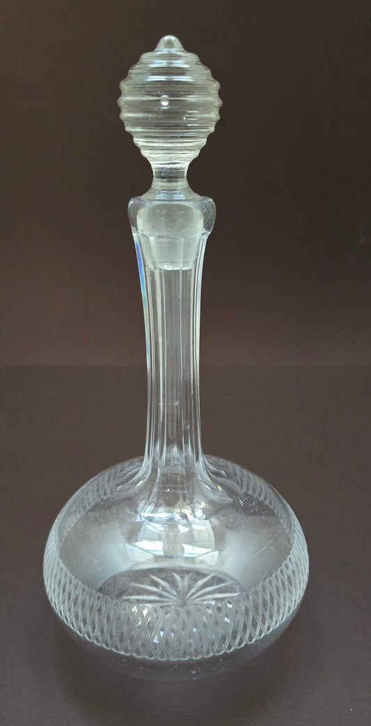 Victorian English Crystal Decanter - 1880 Cut Glass with Beehive Stopper