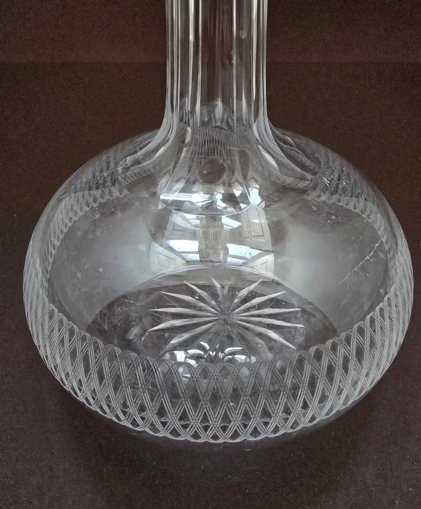 Victorian English Crystal Decanter - 1880 Cut Glass with Beehive Stopper