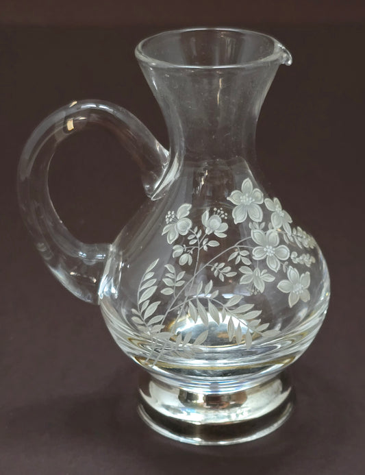 Crystal Pitcher with Silver Base - 1930s Italian Etched Glass