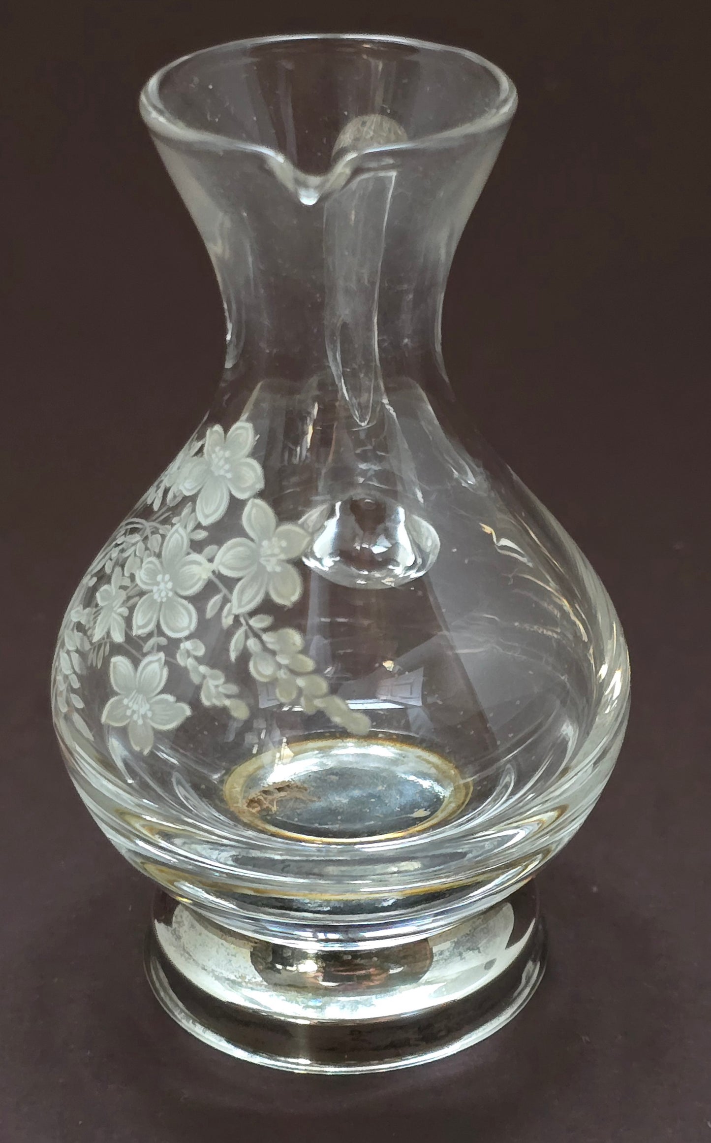 Crystal Pitcher with Silver Base - 1930s Italian Etched Glass