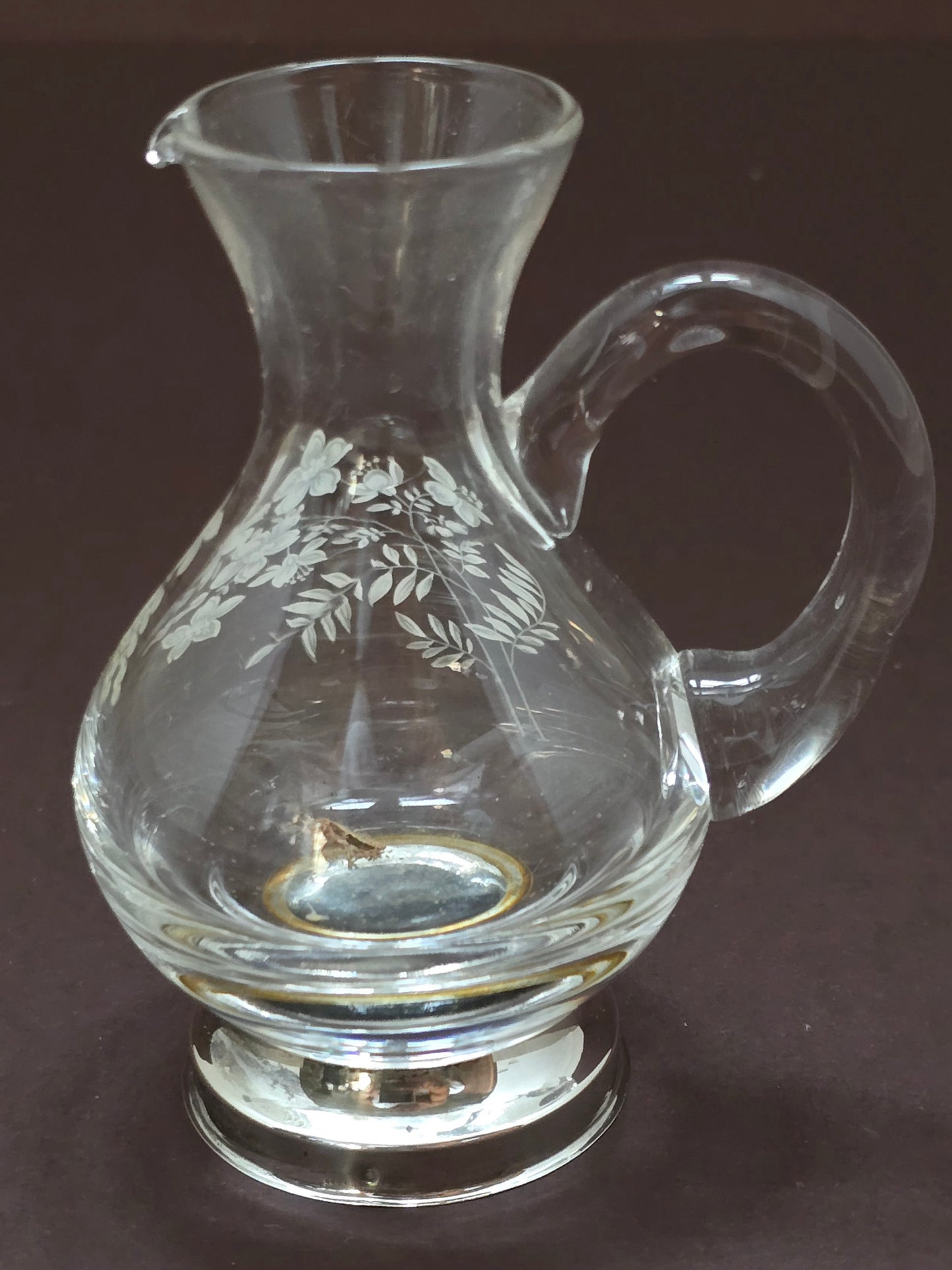 Crystal Pitcher with Silver Base - 1930s Italian Etched Glass