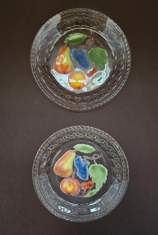 Italian Glass Plates with Engraved Fruit - 1950s Set of 2