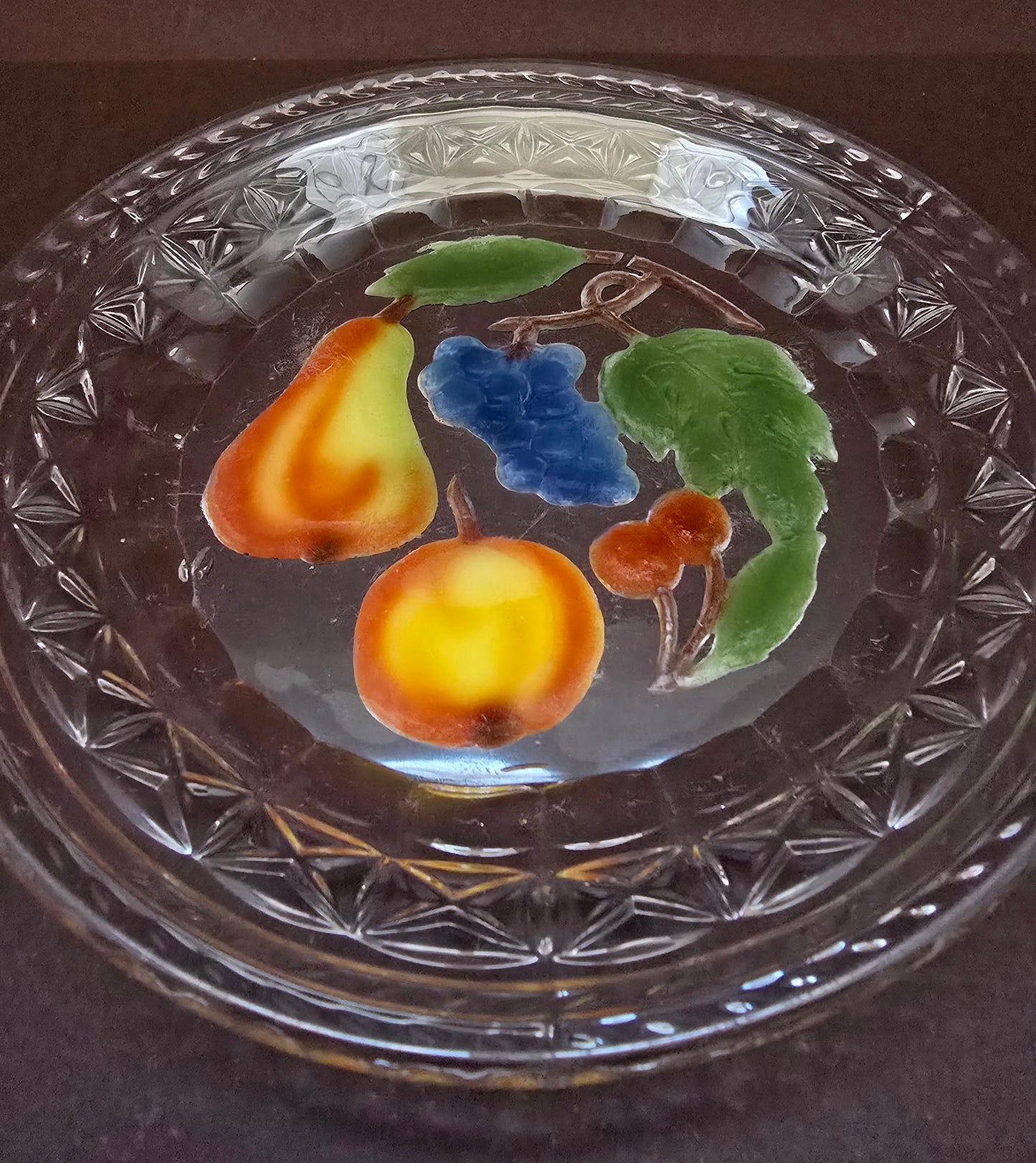 Italian Glass Plates with Engraved Fruit - 1950s Set of 2
